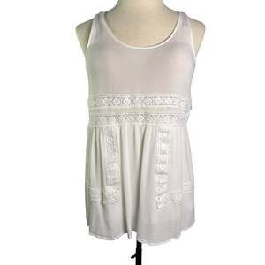 Andree by Unit Womens Sz L White Crochet Lace Back Mini Dress Tunic Boho Peasant